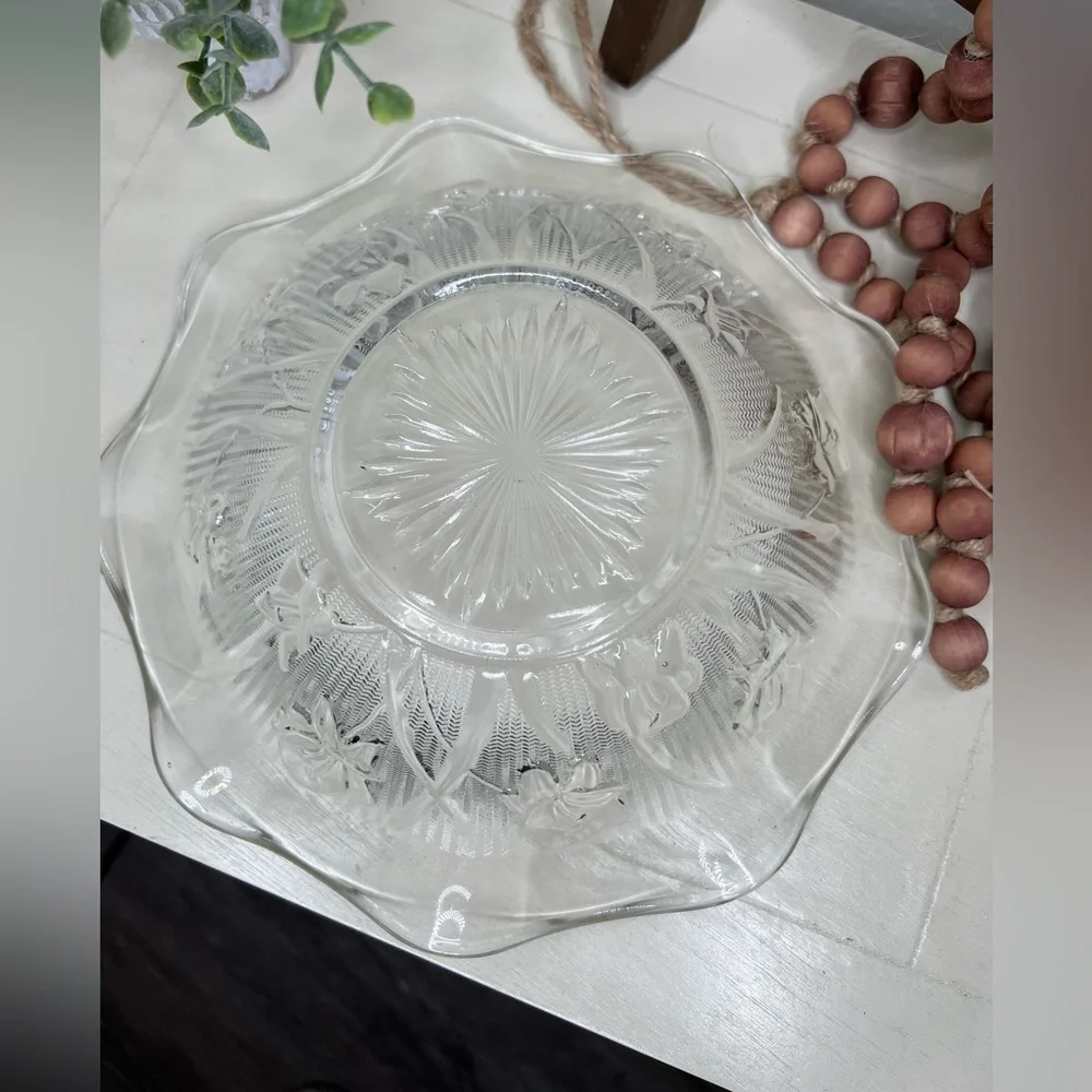 Vintage 1950s MCM Iris & Herringbone Embossed Iridescent Glass Bowl